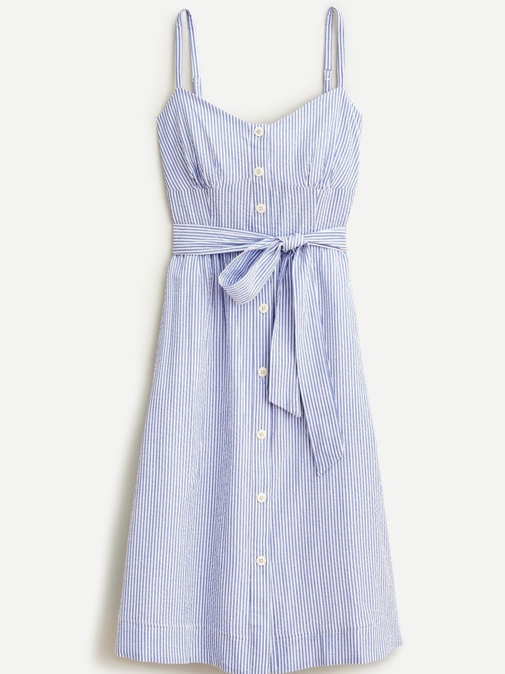 J. Crew Retro 60’s Americana seersucker Blue & White Striped Sundress 12